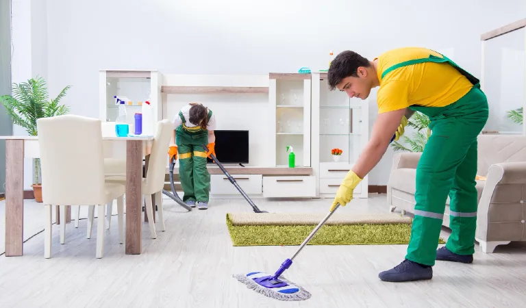 Cleaning professional contractors working at house