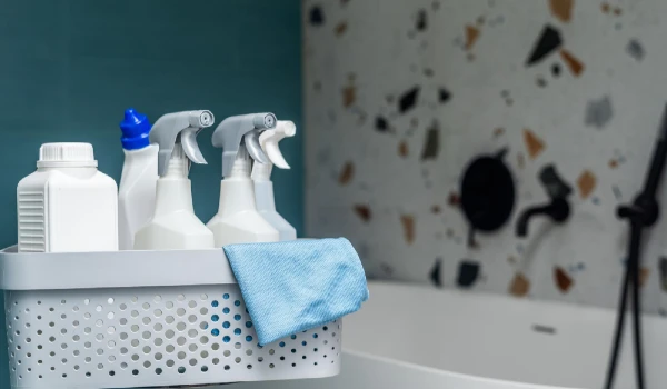 Cleaning supplies ready for action in the bathroom